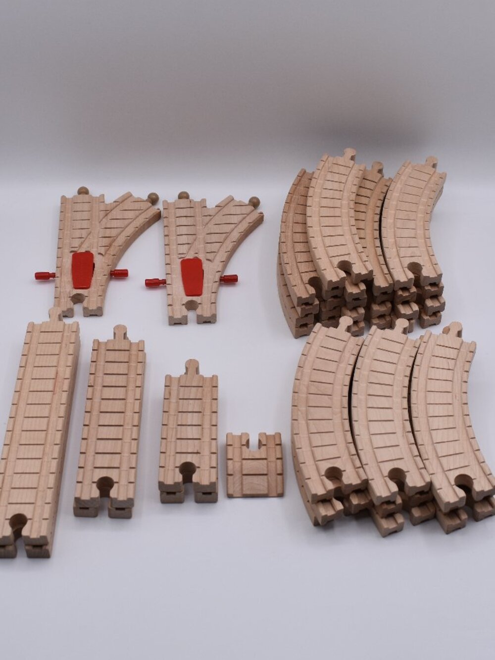 Clickity-Clack Wooden Train Track Manual Action Switch Curved Straight Lot of 30